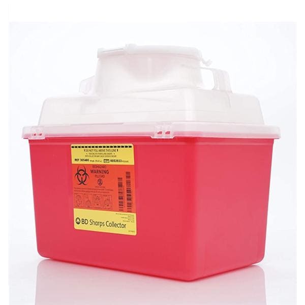 Sharps Container 14qt Red/Clear 8-8/10x12-8/10x11-1/2" Hng Ld/Ptls Plstc 14qt/Ea