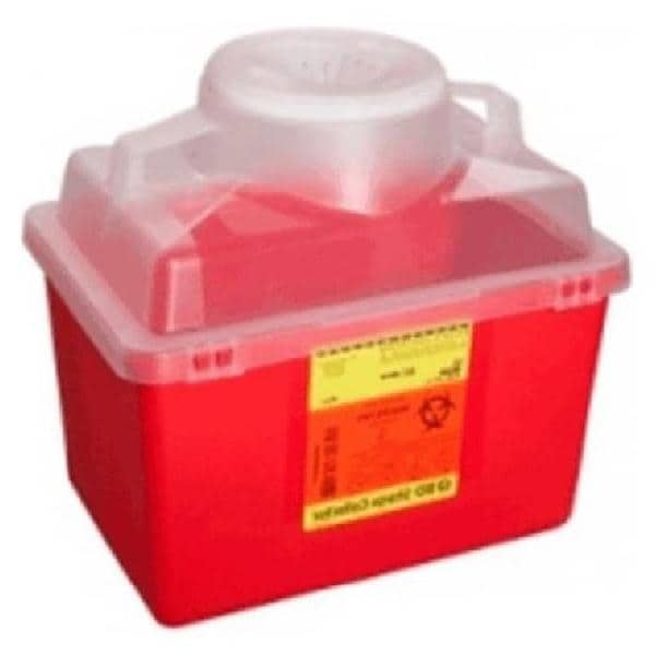 Sharps Container 14qt Red/Clear 8-8/10x12-8/10x11-1/2" Hng Ld/Ndl Prt Plstc Ea, 20 EA/CA