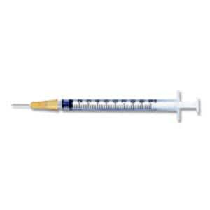 PrecisionGlide Insulin Syringe/Needle 25gx1" 1cc Blue/Orange Cnvntnl LDS 100/Bx