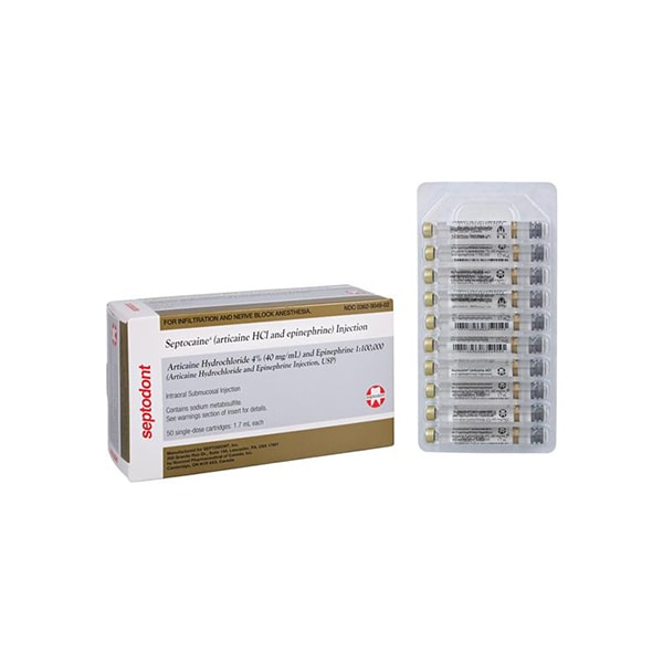 Septocaine Articaine HCl 4% Epinephrine 1:100,000 1.7 mL 50/Bx